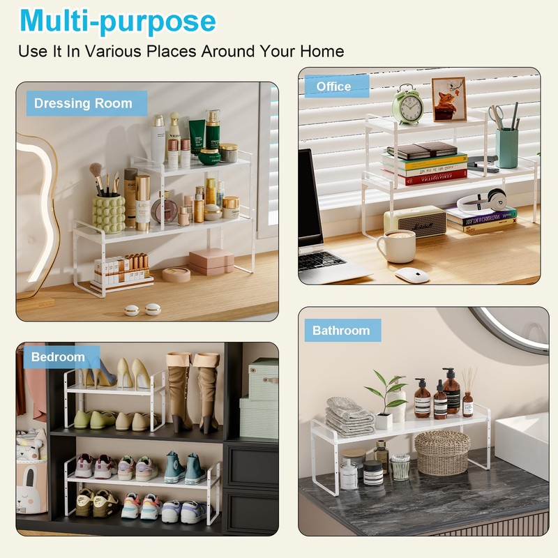 15.5 to 25.5 Inch Kitchen Cabinet Shelf Organizers, Adjustable Kitchen