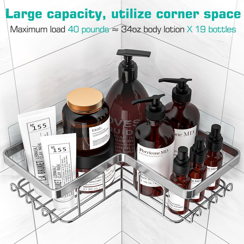 YASONIC Corner Shower Caddy, 3-Pack Adhesive Bathroom Caddy with Soap