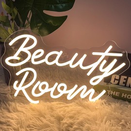 Beauty Room Neon Sign For Spa Beauty Room Nail Brows Lashed Salon Studio LED Wall Art Decor For Business Stores Logo Barber Shops Led Word Indoor Custom Neon Lights 5V USB Powered Warm White 40×24.5cm