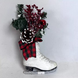 Garsons Ice Skate Christmas Ornament Greenery White Boot Pinecone Ribbon 9" Skating
