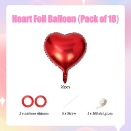 20PCS Heart Shape Balloons, Valentines Balloons 18inch Foil Balloons for Helium Valentine Decorations for Valentines Day, Wedding, Anniversary Decoration (Red)