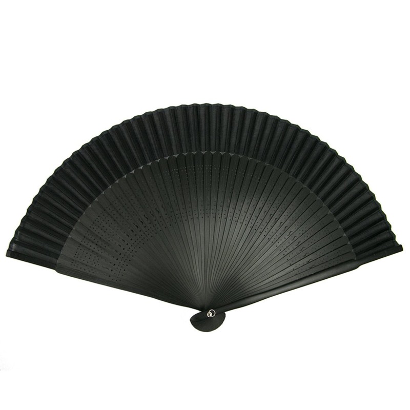 Kyoetsu Women's Hand Fan, Pure Silk, Plain, Black Ribs, 2-Piece
