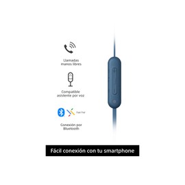 Sony WI-C100 - Audífonos inalámbricos intraauriculares con Banda para el Cuello y micrófono para Llamadas con Manos Libres, Azul, WIC100/L (Versión Nacional)