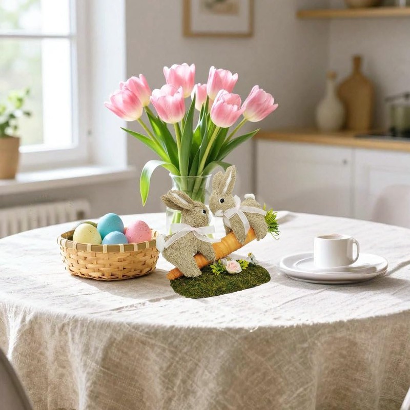 naturevibe 8.9 Inches Sisal Easter Bunny Decor on Carrot Seesaw,