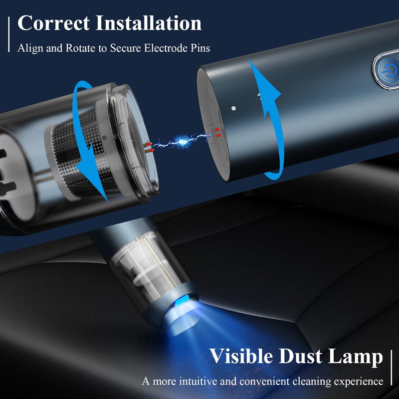 Mini Car Vacuum, 15000PA Strong Suction Cordless with LED Light,