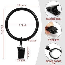 28 Pack Shower Curtain Hooks, Curtain Clips Metal Hooks Curtain Rings with Clips Curtain Hangers Black Curtain Rings, Curtain Rod Clips Photo Small Clips Shower Curtain Hanger for Indoor Outdoors