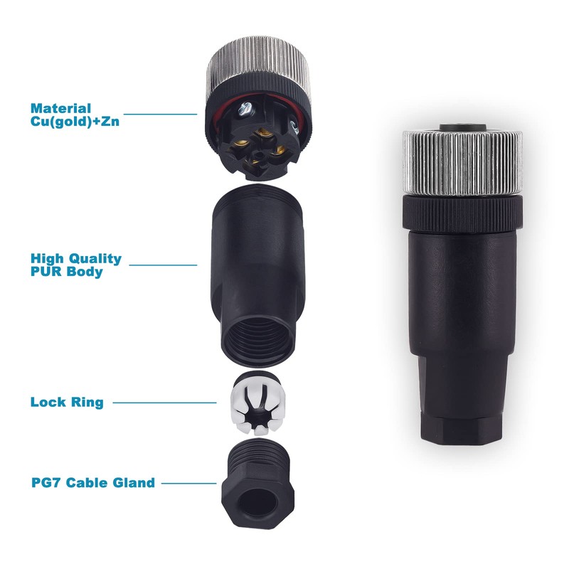 Lonlonty Connector M12 4 Pin Female, Connector Actuator Aviation Plug,