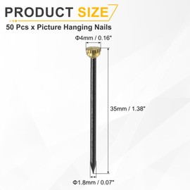 sourcing map 50Pcs Picture Hanging Nails, 1.8 x 35mm Iron Decorative Hangers Reusable Hardware Tool for Hanging Pictures Mirrors, Gold & Black