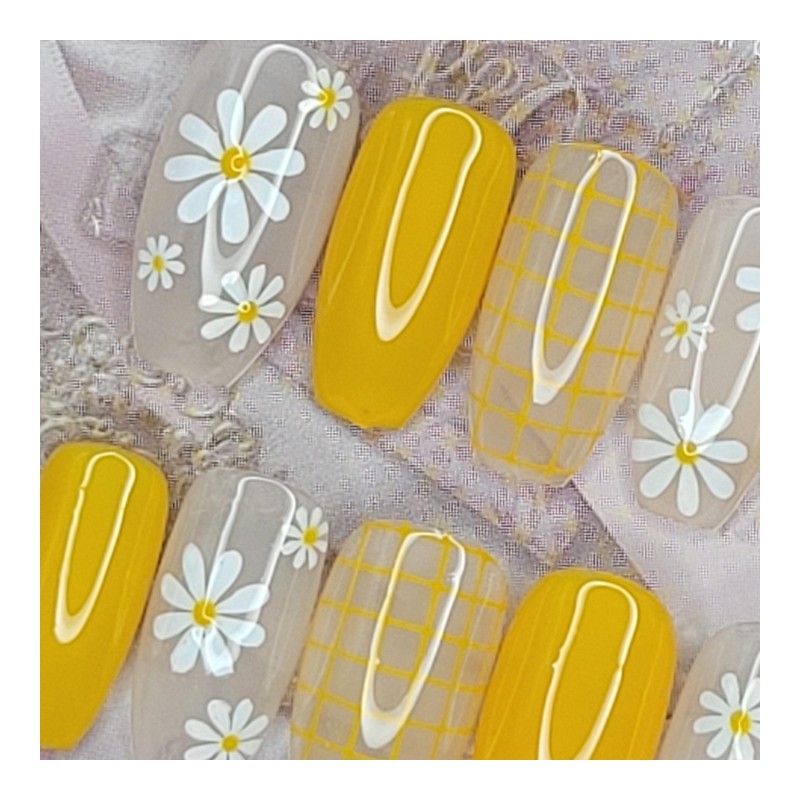 Yellow Flower Handmade Nail Tips - Square S / 옐로우