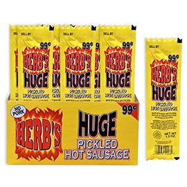 Herb's Huge Pickled Hot Sausage No Pork 1 box (20 count) 1.5 oz each