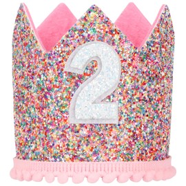 Birthday Crown Baby Rainbow for 2nd Party Princess Girls Birthday Crown Adjustable Tiara Headband Hat Baby Crown for Kids Girls Party Hats Party Decoration Birthday Hat Children's Birthday