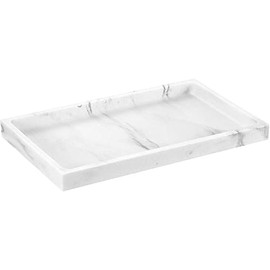 Luxspire Bathroom Vanity Tray, Resin Dresser Jewelry Ring Dish Tank Storage Kitchen Sink Countertop Organizer Plate Holder for Perfume Candles Soap Towel Plant Bathroom Accessories, M, Gravel White