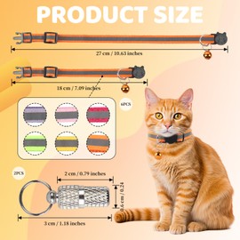 6 Pcs Reflective Kitten Collars, Safe Quick Release Cat Collars, Adjustable Cat Collars with Bell, Reflective Cat Collar with 2 Name Tag, Anti-Lost Cat Collar for Outdoor Indoor