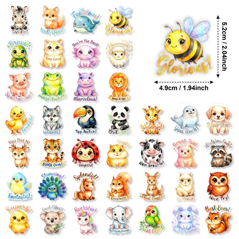 Animal Positive Affirmation Stickers - 50 Pcs Clear PET