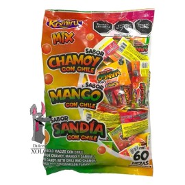 Caramelos Frutales Komiru Mix 60 Piezas Sabores Chamoy Mango Sandía Chile