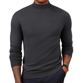 Mens Casual Mock Turtleneck Pullover Long Sleeve Thermal Stretchy Sweater Basic Lightweight Knitted Tops Grey