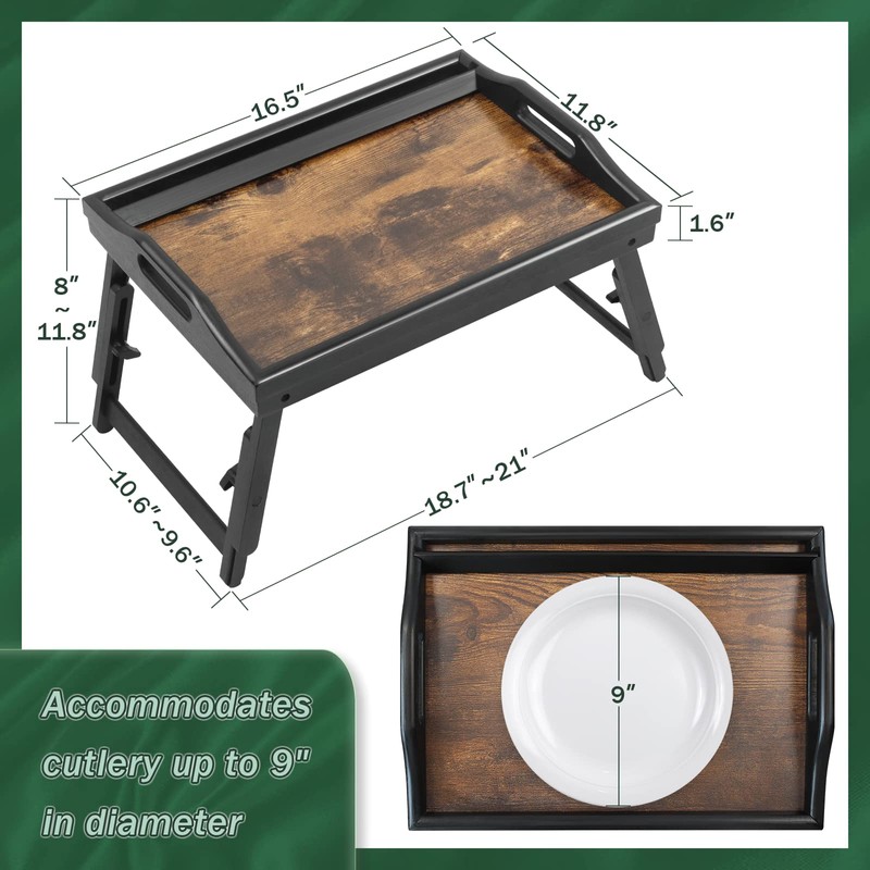 2 Pack Bed Tray Table Breakfast Trays Serving Tray Bamboo