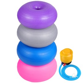 Lnrueg 4 PCS Flexible Seating for Classroom Inflatable Yoga Ball Chairs, Donut Exercise Ball, Stability Balance Trainer Balls with Inflator，Training Home Office Gym Workout