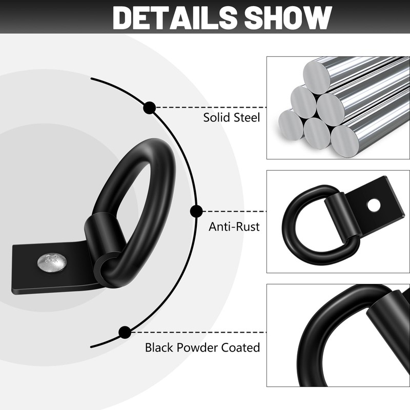 garini Black D Ring Tie Down Anchors,12Pcs Heavy Duty D