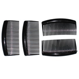 Pack of 4 strong and resilient 9.5cm long hair side combs. Available in 3 colours; Black, Brown tortoiseshell effect or Clear. Useful hair accessory for many hairstyles. (Black) 