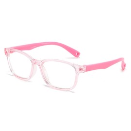 kurkip Blue Light Blocking Silica Glasses for Kids,Children's Computer Glasses for Age 4-13,Unbreakable Frame Anti-Blue Ray Glasses With Case,Anti UV400 & Eyestrain - Pink