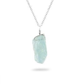CRYSTALINES Natural Raw Aquamarine Pendant Necklace | Artisan Crafted Blue Gemstone Jewelry | Silver Plated | Healing Crystal | Irresistible Rough Stone | Women Jewelry | Ideal Gift for Serenity