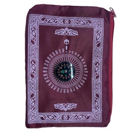 Glamified Muslim Prayer Mat Travel Pocket Friendly Islamic Prayer Mat, Muslim Prayer Rug With Qibla Finder Compass - Maroon