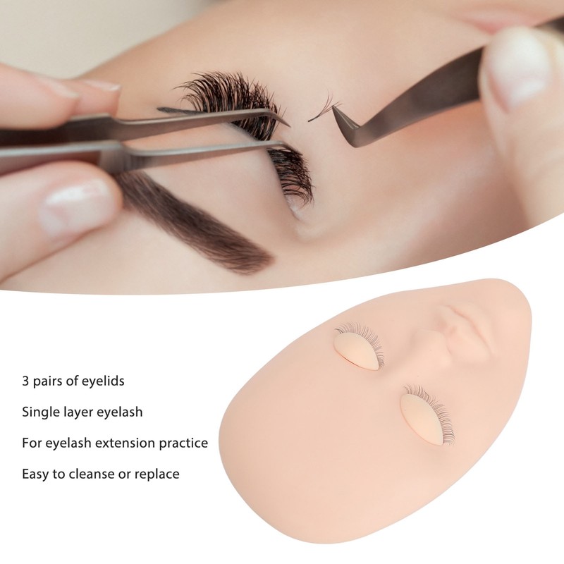 Eyelash Extension Mannequin Head with 6 Pair Replacement Eyelids Soft