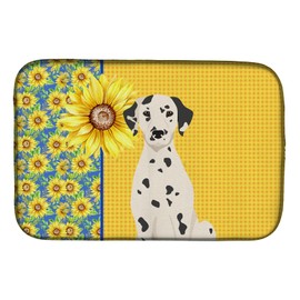 Caroline's Treasures WDK5408DDM Summer Sunflowers Dalmatian Dish Drying Mat Absorbent Dish Drying Mat Pad for Kitchen Counter Dish Drainer Mat for Countertop, 14 x 21", Multicolor