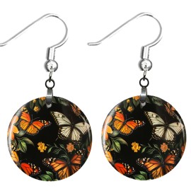 the fun things Summer Flower Garden Butterflies Earrings NO TARNISHING Wood Watercolor Art