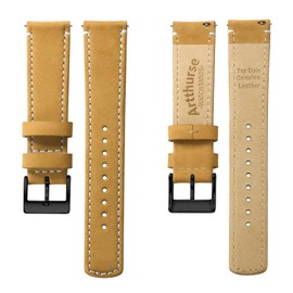 Artthurse Top Grain Leather Watch Band, Quick Release Genuine Leather, 20mm 22mm Watch Strap for Men and Women (20mm, Brown White/Black)