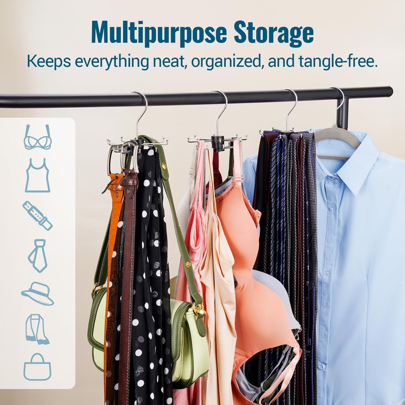 NiHome 2-Pack Double-Layer Rotating Belt Hangers for Closet, 2-Tier Rotatable