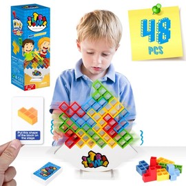 48Pcs Tetra Tower Game, Stack Attack Block Puzzle Game, Board Team Tower Game for Kids ＆ Adults, Stacking Blocks Tetra Balance Game, Balance Stacking Toys Perfect for Family Games and Party - Specification: 【Highly recommended /99% of people's choice】48P
