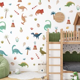 Dinosaur Wall Decal,Boho Dino Palm Tree Room Decor Stickers,Peel and Stick Dinosaur Art Wall Decals,for Baby Nursery Boys Bedroom Playroom Wall Decoration