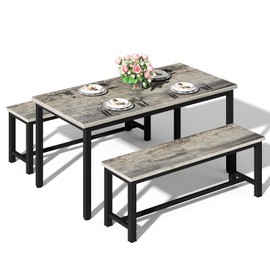 Recaceik Dining Room Table Set for 4, Modern Kitchen Table Set for 4 with 2 Bench for Small Kitchen and Dining Room Furniture (Grey & Black)