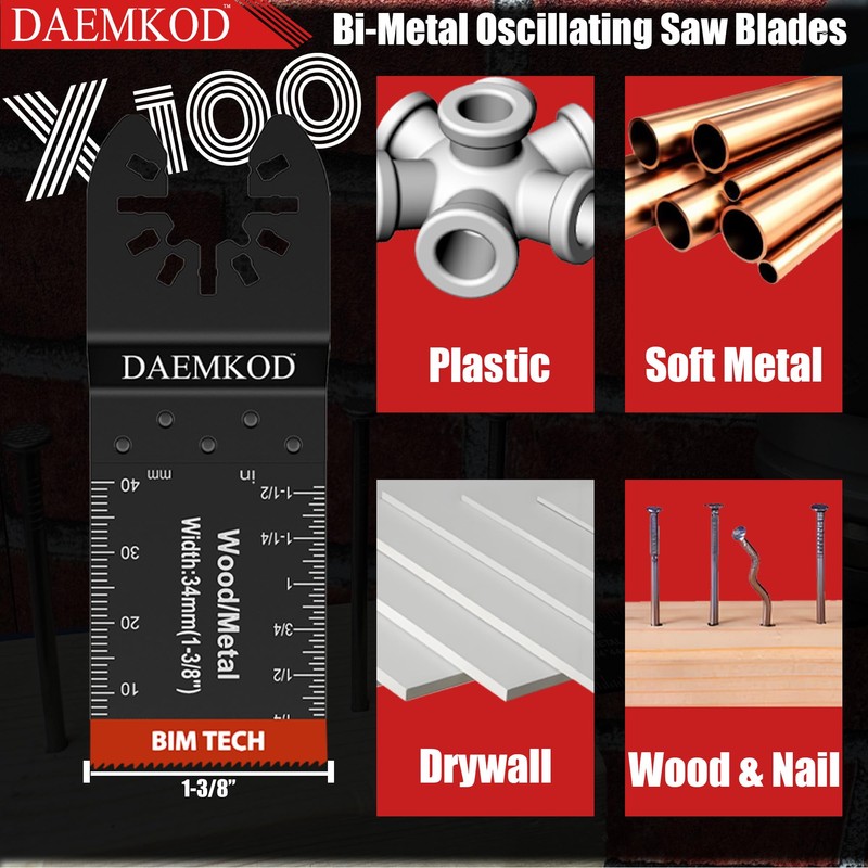 DAEMKOD 100 Pack Bi-Metal Oscillating Saw Blades Metal Cutting, 34MM