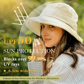TOP-EX UPF 50 Ladies Sun Hats for Women Wide Brim UV Protection Summer Bucket Hat Foldable Outdoor Sunhat for Safari Fishing Waterproof Khaki M