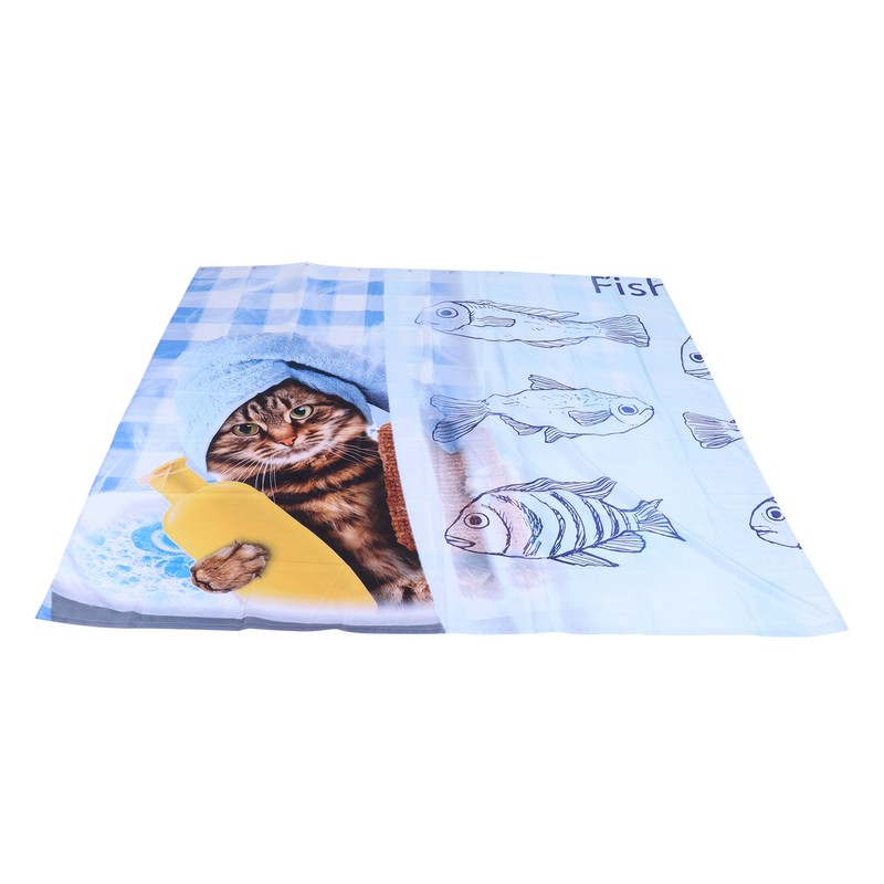 Cute Cat Fish Pattern Shower Curtain Waterproof Bathroom Decorative Bath