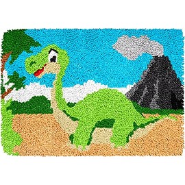 Latch Hook Rug Kit, DIY Rug Making Kit for Adults Kids, Sika Deer Rug Making Kits, Cross Stitch Kit Carpet Making Cushion Needlework for Beginners, Home Decor, Dinosaur 50x38 cm