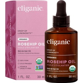 Cliganic – Aceite de Rosa Mosqueta Orgánico 100% Puro, Prensado en Frío, 30 ml (1 fl. oz) – Certificado USDA Organic – Vegano, Sin OMG – Hidratante para Piel y Rostro
