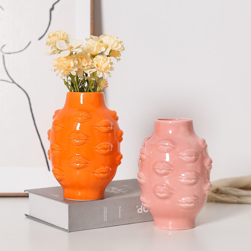 Romehaha Ceramic Body Vase, Lips Vase Table Decor Modern Farmhouse