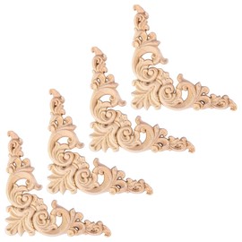 Ieron 4 pcs Wood Carved Corner, Onlay Appliques Unpainted, Wood Carved Corner, Wood Carving Ornament (12 cm)