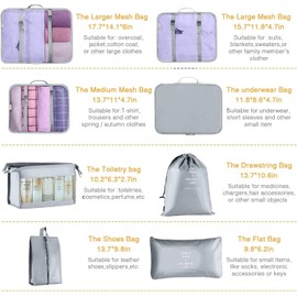 Packing Cubes for Suitcase - GEEDIAR 11 PCS Packing Cubes Travel Luggage Organizers Bag Waterproof Travel Essentials Bag Clothes Shoes Storage Bags（Grey）