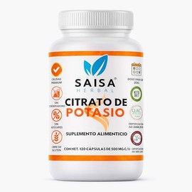 SAISA HERBAL Citrato de Potasio 100% Puro, 120 Cápsulas | Suplemento Alimenticio Natural | Alta Absorción | Bienestar General | Sin Sabor