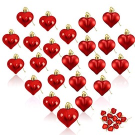 24 Pcs Heart Ornaments, 2021 Valentine's Day Decor, Heart Decorations, Red Heart Shaped Bulk Hanging Ornaments, Romantic Valentines Day Hanging Decorations for Home Hotel Wedding Party(Red Heart)