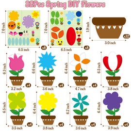WATINC 32 Packs Spring Flower Craft Kit, Make Your Spring DIY Flower Art Craft for Preschool Kids, Sun Mouth Eyes Stickers Springtime Flowers Decorations for Kids Boy Girl Home School Fun Activities