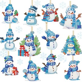 12 Stück Schneemann Diamond Painting Schlüsselanhänger Kit,Diamond Painting Weihnachten Anhänger,Bastelset weihnachten kinder,DIY Doppelseitige Diamond Painting Weihnachten Deko