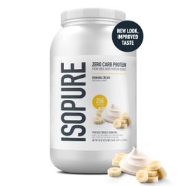 Isopure Zero Carb 100% Pure Whey Isolate Protein Powder, Lactose Free, Gluten Free, With Vitamins, Banana Cream, 25g Protein Per Serving, 3 Lbs, 44 Servings (Packaging May Vary)