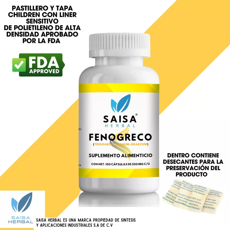 Saisa Herbal Fenogreco 100% Puro Bolsa Con 100 Cápsulas. Sabor