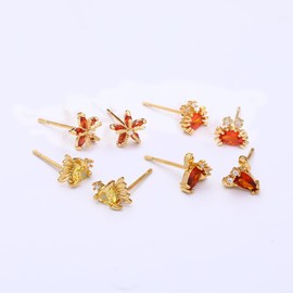 Dainty Crab Lobster Stud Earrings Red Cubic Zirconia 18K Gold Plated Tiny Cute Ocean Animals Earrings for Women-Crab